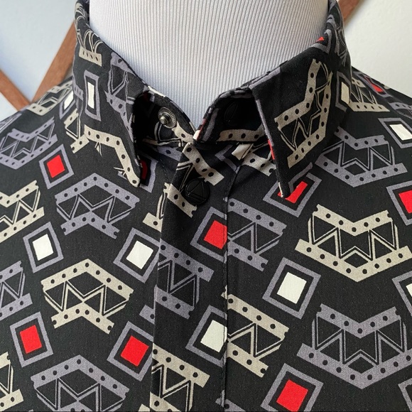 NWT Eleven Paris Geometric Viscose Snap Button Shirt - Picture 2 of 14